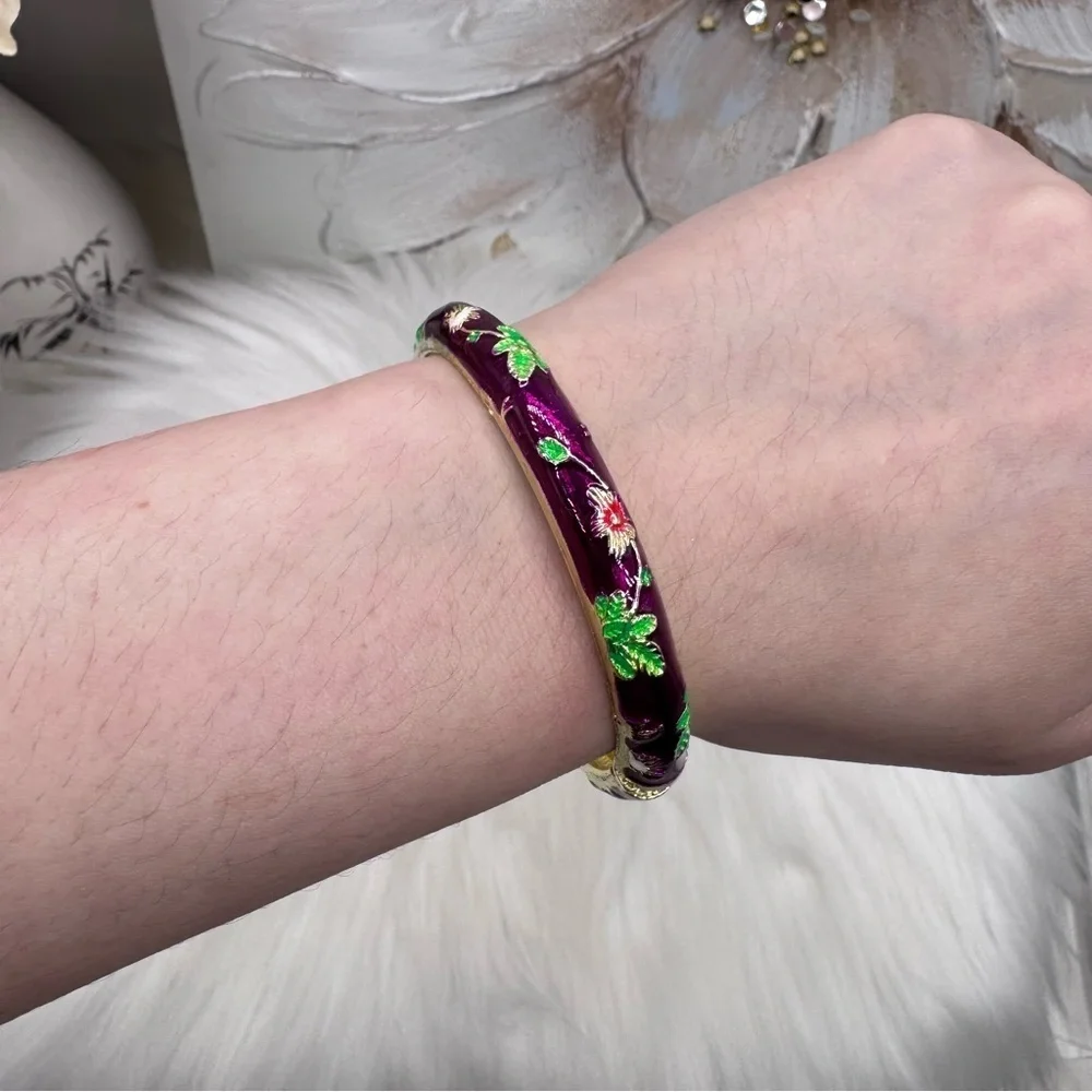 Violet Flower Enamel Cloisonne Bracelet Bangle